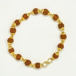Bracelet - 15-bead 5-face rudraksha - gold plated