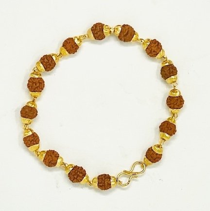 Bracelet - 15-bead 5-face rudraksha - gold plated